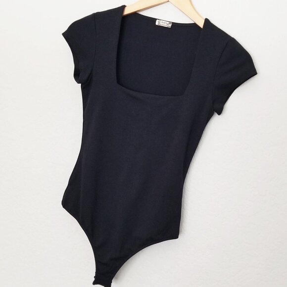 Free People Intimately Square Eyes Bodysuit Black XS Cap Sleeves Square Neck $58 - Picture 15 of 15